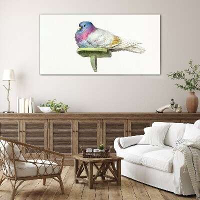Glasbild Bunte Taube in Pastelltönen