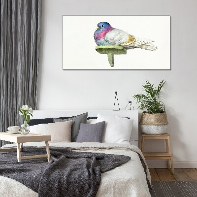 Glasbild Bunte Taube in Pastelltönen