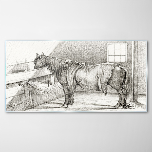 Glasbild Ein ruhiges Pferd im Stall