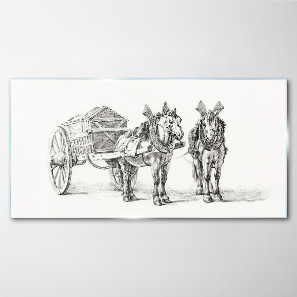 Glasbild Zwei Pferde vor einem Wagen