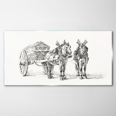 Glasbild Zwei Pferde vor einem Wagen