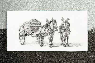 Glasbild Zwei Pferde vor einem Wagen