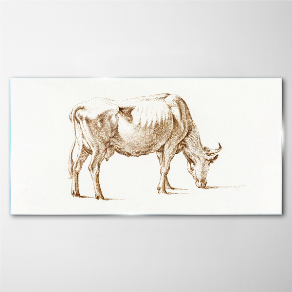 Glasbild Kuh in brauner Umriss