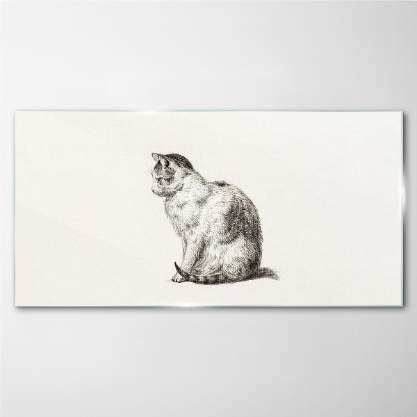 Glasbild Sitzende Katze im monochromen Stil