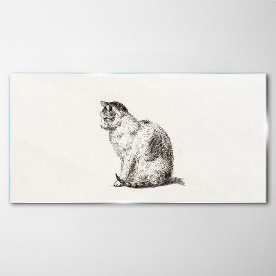 Glasbild Sitzende Katze im monochromen Stil