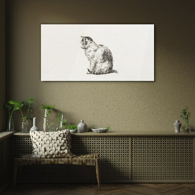 Glasbild Sitzende Katze im monochromen Stil