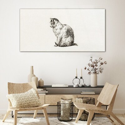 Glasbild Sitzende Katze im monochromen Stil