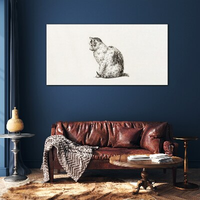 Glasbild Sitzende Katze im monochromen Stil