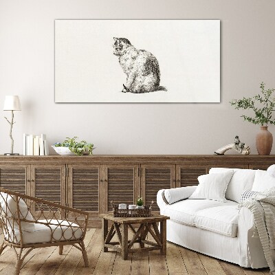Glasbild Sitzende Katze im monochromen Stil