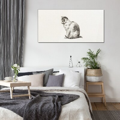 Glasbild Sitzende Katze im monochromen Stil
