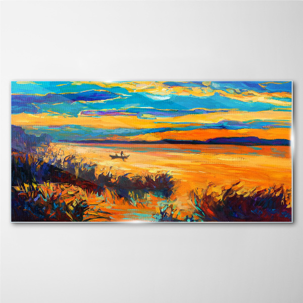 Glasbild Goldene Spiegelungen auf dem Wasser