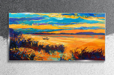 Glasbild Goldene Spiegelungen auf dem Wasser