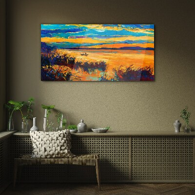 Glasbild Goldene Spiegelungen auf dem Wasser