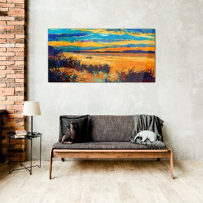 Glasbild Goldene Spiegelungen auf dem Wasser