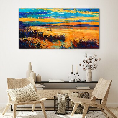 Glasbild Goldene Spiegelungen auf dem Wasser
