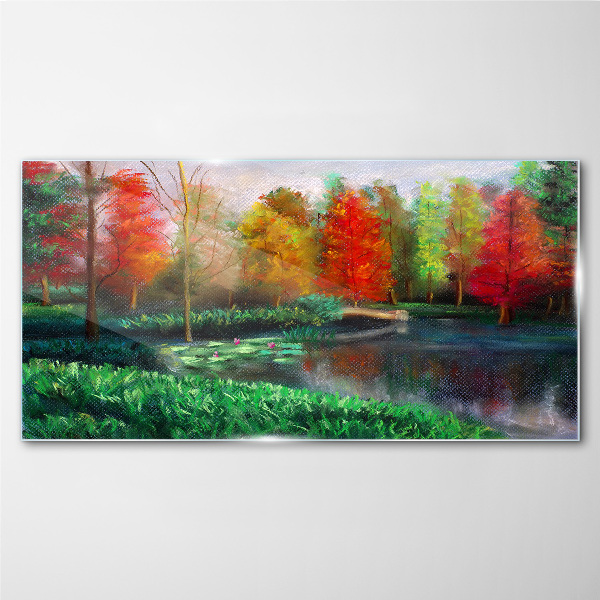 Glasbild Herbstlandschaft am See