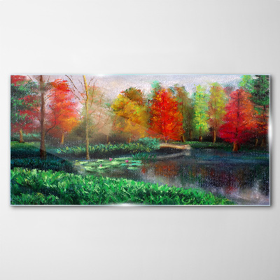 Glasbild Herbstlandschaft am See