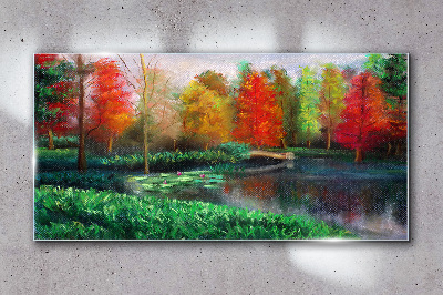 Glasbild Herbstlandschaft am See