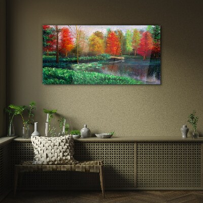 Glasbild Herbstlandschaft am See
