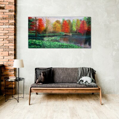 Glasbild Herbstlandschaft am See