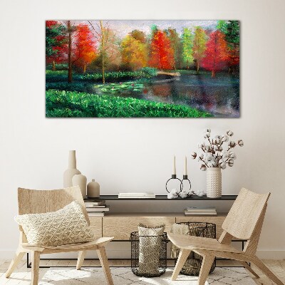 Glasbild Herbstlandschaft am See