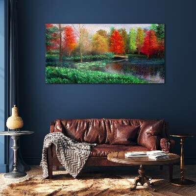 Glasbild Herbstlandschaft am See