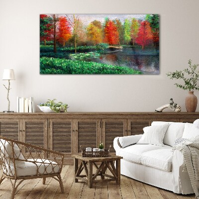 Glasbild Herbstlandschaft am See