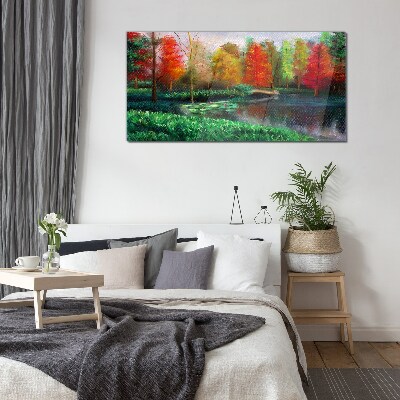 Glasbild Herbstlandschaft am See