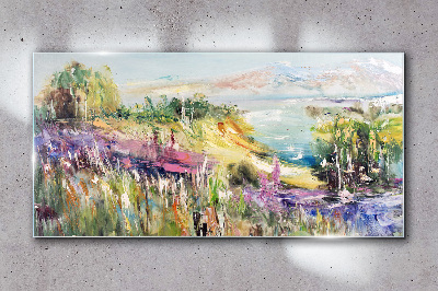 Glasbild Farbenfrohe Küstenlandschaft