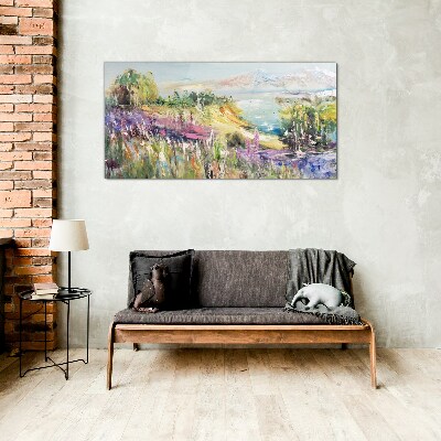 Glasbild Farbenfrohe Küstenlandschaft