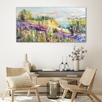 Glasbild Farbenfrohe Küstenlandschaft
