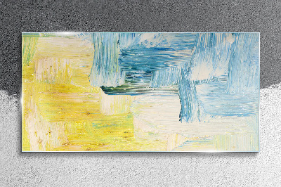 Glasbild Abstrakte Komposition in Gelb und Blau
