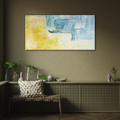 Glasbild Abstrakte Komposition in Gelb und Blau