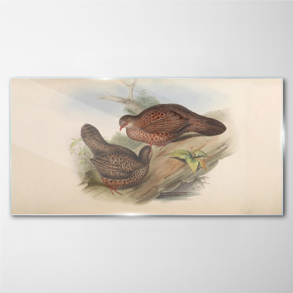 Glasbild Zwei Vögel auf einem Ast