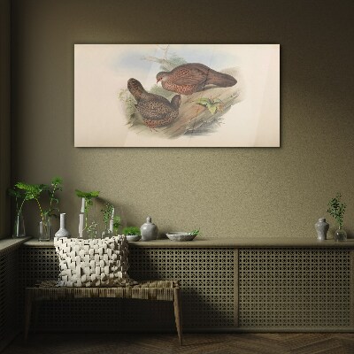 Glasbild Zwei Vögel auf einem Ast