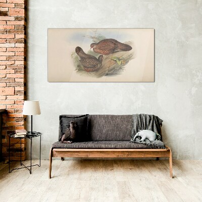 Glasbild Zwei Vögel auf einem Ast