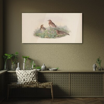 Bild auf glas drucken Vögel auf einem Hintergrund aus Blumen