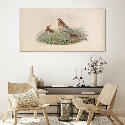 Bild auf glas drucken Vögel auf einem Hintergrund aus Blumen