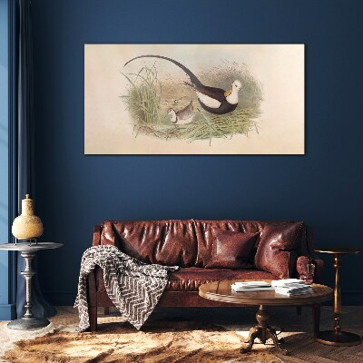 Glasbild Vögel im Gras