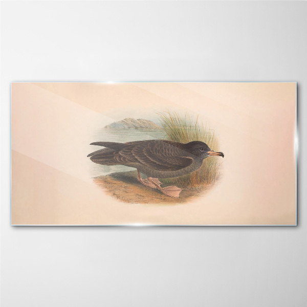 Glasbild Ein Vogel am Wasserrand