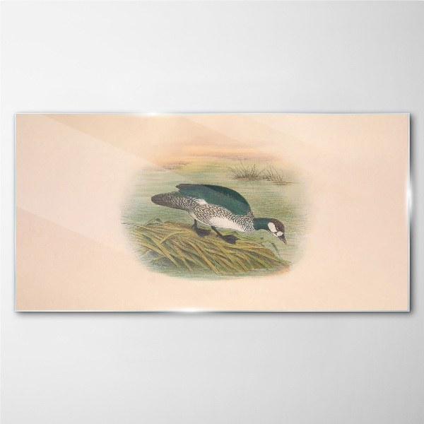 Glasbild Vogel auf einem Wasserhintergrund
