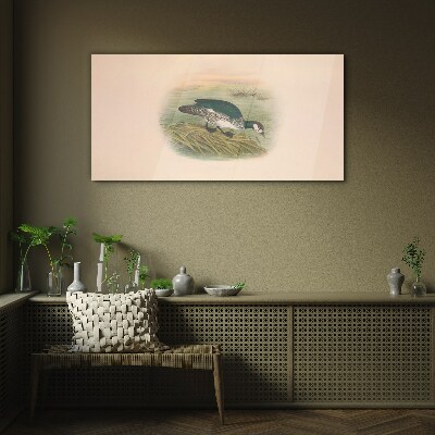 Glasbild Vogel auf einem Wasserhintergrund