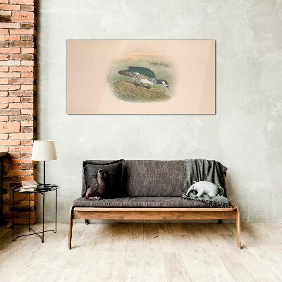 Glasbild Vogel auf einem Wasserhintergrund