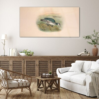 Glasbild Vogel auf einem Wasserhintergrund