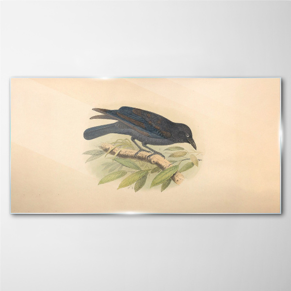 Bild auf glas drucken Schwarzer Vogel auf einem Ast