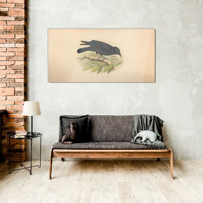 Bild auf glas drucken Schwarzer Vogel auf einem Ast