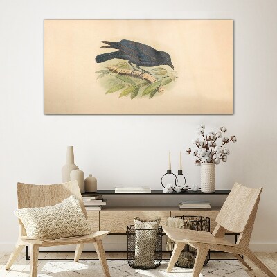 Bild auf glas drucken Schwarzer Vogel auf einem Ast