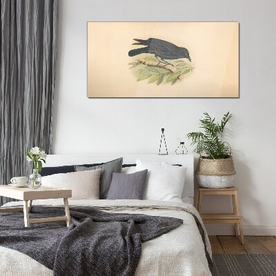 Bild auf glas drucken Schwarzer Vogel auf einem Ast