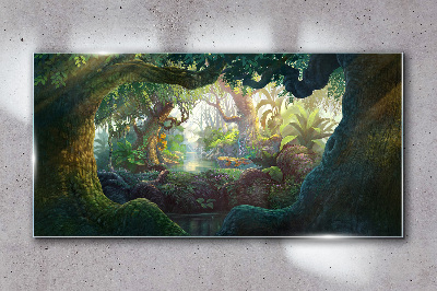 Glasbild Ein geheimnisvoller Wald voller Leben