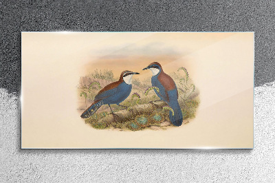 Glasbild Vögel sprechen in Pastelllandschaft